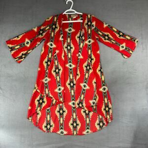 VTG Scully Native Red Aztec Cardigan Cover-up Long BOHO Western Cowboy Medium